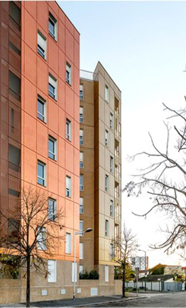 Decorative coloured concrete sealant used to give the building a metallic effect