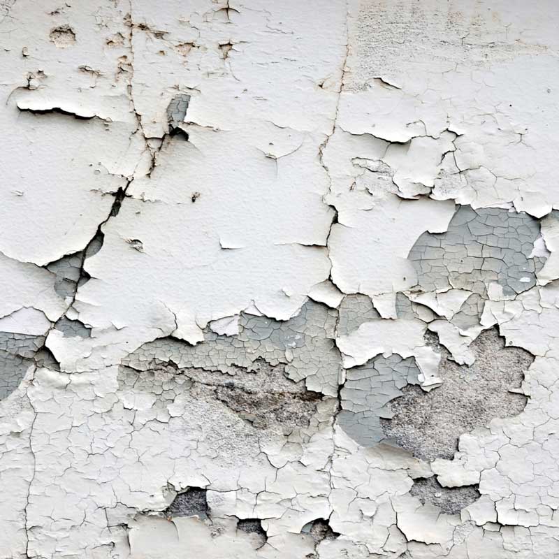 Paint flaking and peeling on a concrete wall